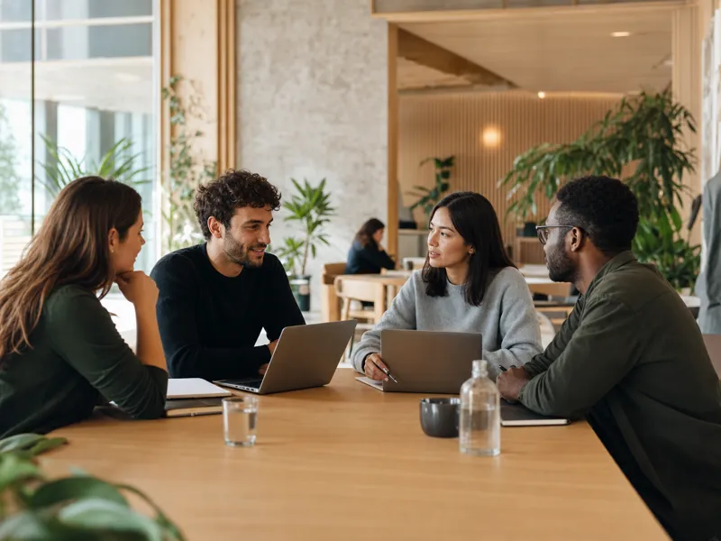 Equipo colaborando en un espacio de coworking