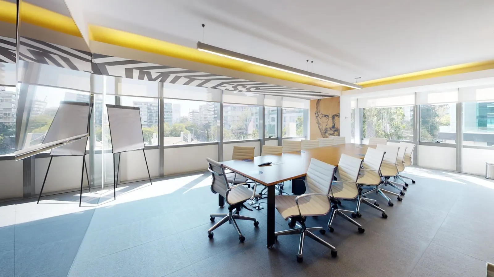 Sala de capacitación con rotafolios